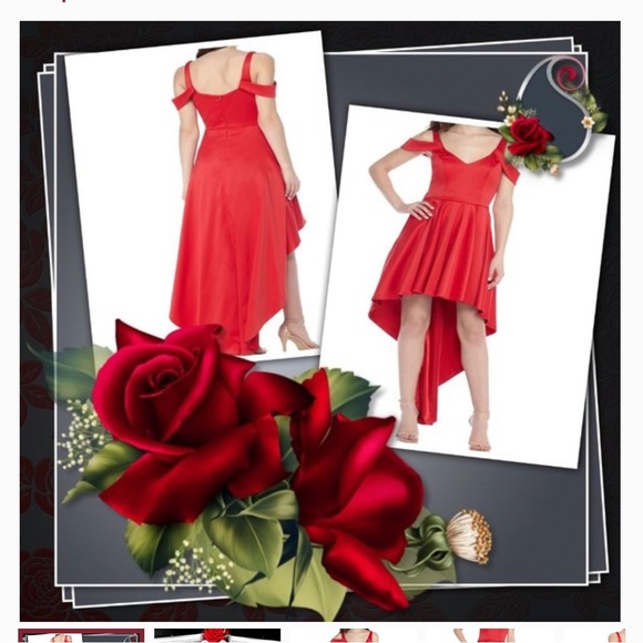 Sequin Hearts red cold shoulder high/low hem dress. - Picture 2 of 15